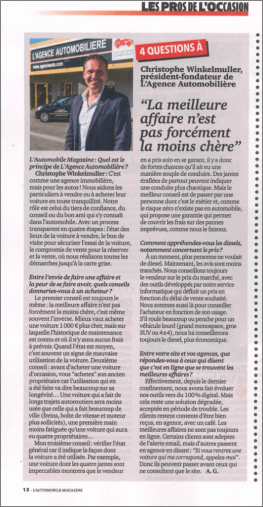 Extrait magazine L'Automobile de l'interview du président Christophe Winkelmuller
